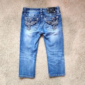 Miss Me Jeans Cuffed Capris Girl's Size 14 Embellishments on Pockets